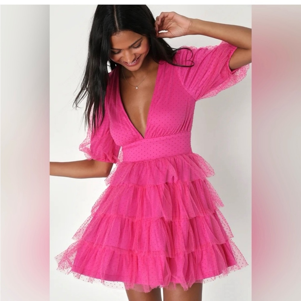 Elegant Pink Ruffle Party Dress
